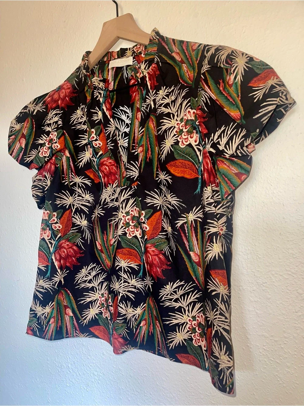 Ulla Johnson Klara Top Anthurium Floral Cotton Poplin Puff Sleeve Blouse Size 4